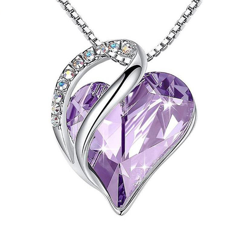 Kristal Taşlı Mini Lila Kalp  Kolye (Altın Kaplama) - N02414L